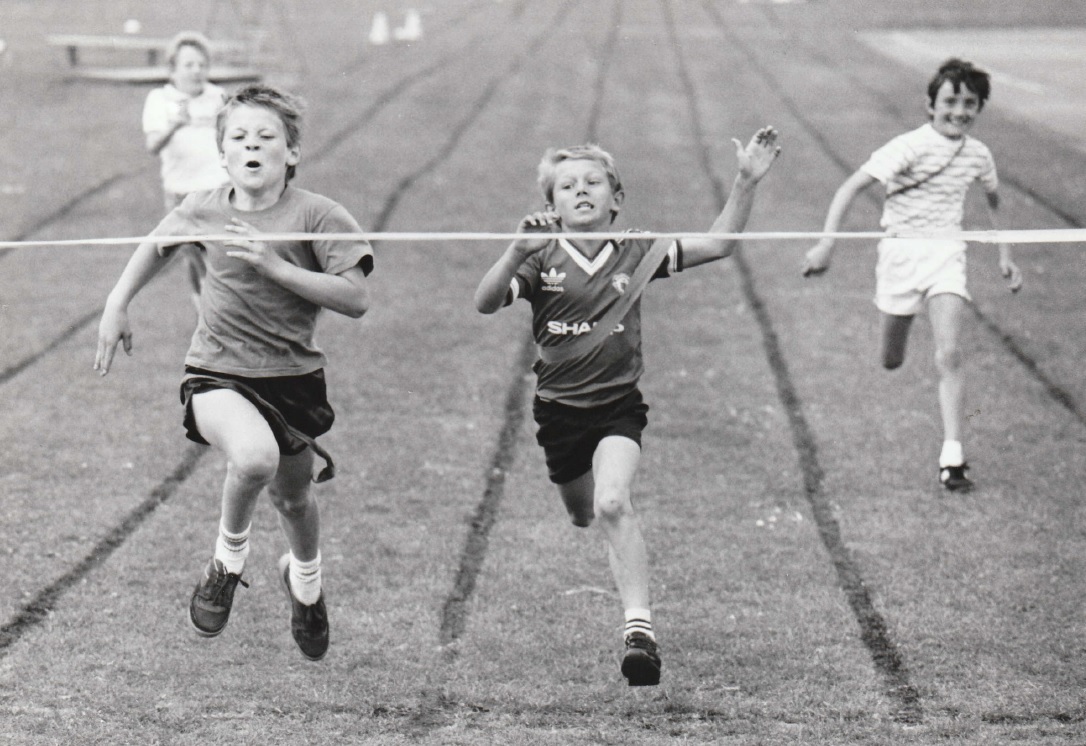 RACE: A close finish in a 100m race at Black Combe School’s sports day in 1988