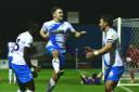 Barrow’s Billy Waters celebrates after scoring their second goal. Pictures; Ian Allington | MI News