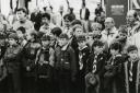 Scouts in their uniforms at the Millom Remembrance Sunday event in 1990