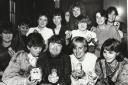 Some of the Barrow College of Further Education students with their egg ‘offspring’ in 1987