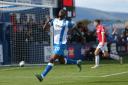Barrow’s Emile Acquah celebrates his equaliser during the Sky Bet League 2 match between Barrow and Wrexham. Pictures: Michael Driver | MI News