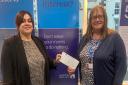 Branch Manger at Skipton Building Society in Kendal, Lynette Hilton-Gamett presents the cheque to Carer Support South Lakes Event, Campaigns and fundraising Manager, Marian Graveson