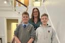 Rocco Whitehouse (left) and Ben Hanna from Chetwynde School, with teacher Michelle Doolan,  the school’s link to the Anne Frank Trust