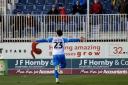 Barrow AFC striker Cole Stockton celebrates his goal against MK Dons