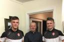 New Saints: Dalton pair Jack Stephenson (left) and Evan Jones (right), with coach Dave High after being signed up by St Helens SUBMITTED