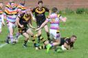 Archer on target: Matty Archer dives in for a try during Hindpool's 30-26 victory over Pilkington Recs A LEANNE BOLGER