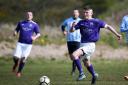 AMATEUR FOOTBALL -- Furness Cavaliers Reserves (white/blue) vs Croftlands Park (purple) // Pictured: Jordan McGarry Saturday 13th April 2019 LINDSEY DICKINGS FILM AND PHOTOGRAPHY.