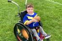 Oliver Goodings on his wheelchair.