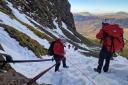 Wasdale MRT deploy rope system to help man who had sustained a head injury after falling in in Foxes Tarn gully, Scafell