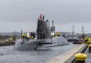 Handout photo issued by BAE Systems of HMS Anson, the fifth Astute class submarine, which BAE Systems has designed and built for the Royal Navy, as it departed the company's shipyard in Barrow-in-Furness, Cumbria, and headed out to open sea for the