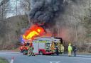 A coach fire on the A590