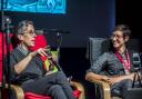 American cartoonist Alison Bechdel being interviewed at 2022's event