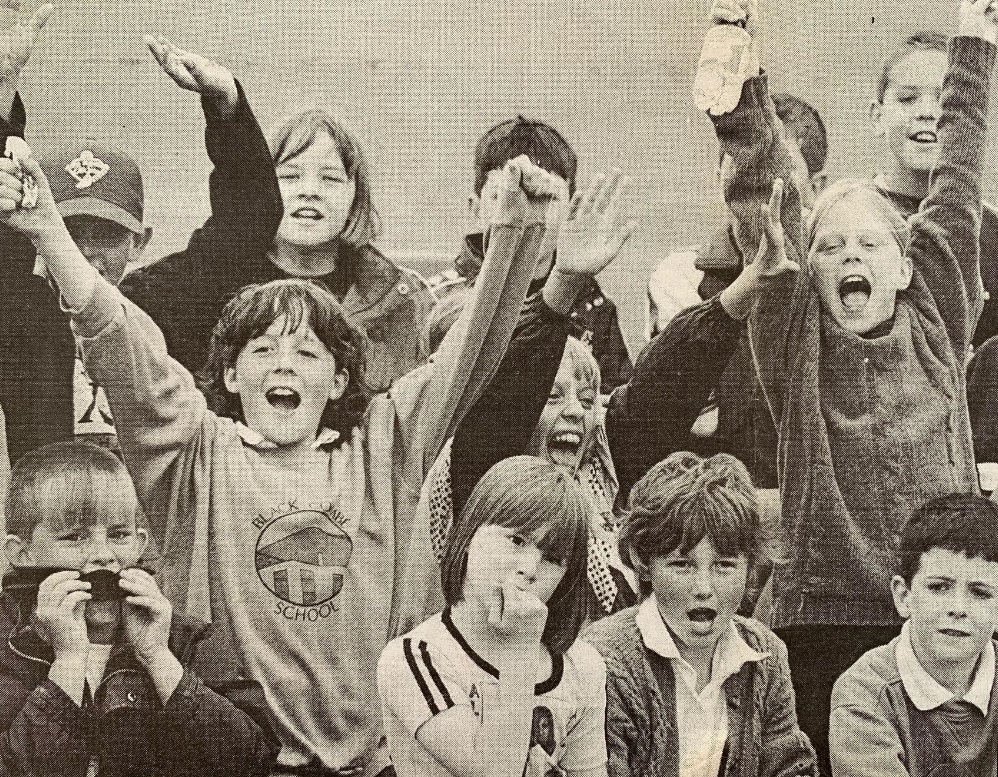 CHEER: Black Combe School pupils cheering at a summer sports day in 1998