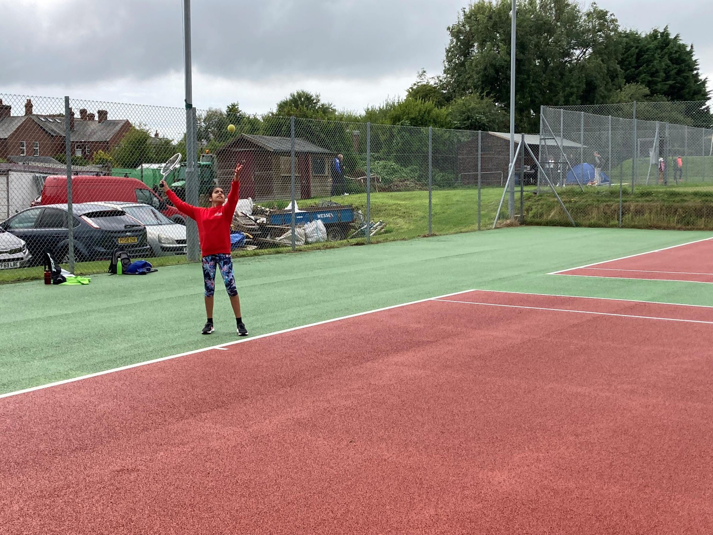 SMASH: Rhea Kshetrapal serving on Hawcoat Park’s newly opened tennis courts