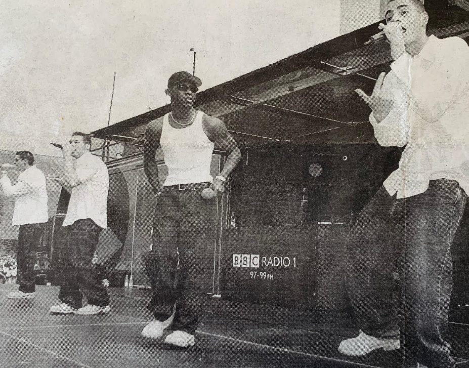 Another Level on stage at the roadshow at the Glebe in 1999