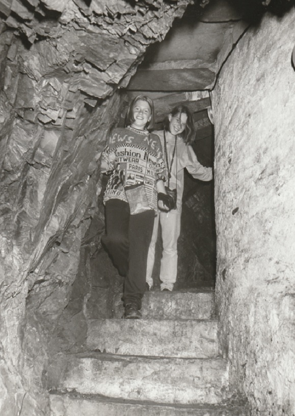 ICE: Anna and Lucy Smith, from Guildford, Surrey, probe the mysteries of the old Ice House at Brantwood in 1991