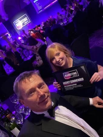 AWARD: Cumbria’s Tourism’s Communications Executive Peter Marshall and Marketing Executive Francine Bult at the Prolific North Marketing Awards