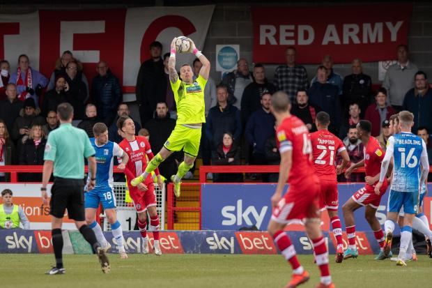 Barrow goalkeeper Paul Farman makes a save in the League 2 match against Crawley Town. Pictures: Alan Stanford  | MI News