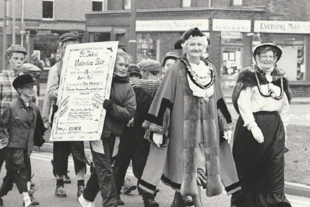 The parade prior to St John’s Church Autumn Fair in 1992, which included mayor Cllr Joyce Fleet and mayoress Phyll Palmer