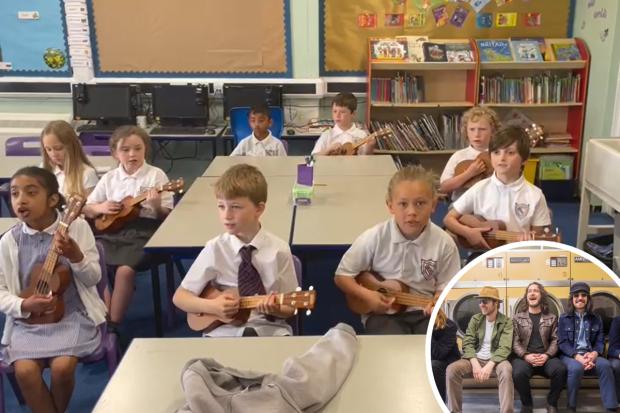 Schoolchildren performing a Taylor Swift cover