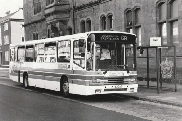 A bus bound for Croftlands at Ulverston in 1997