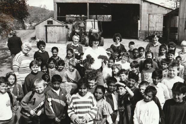 Pupils from Lindale-in-Cartmel CE Primary School and St Matthew's CE School in Blackburn enjoying a day at a farm at Castle Head, Lindale, in 1993