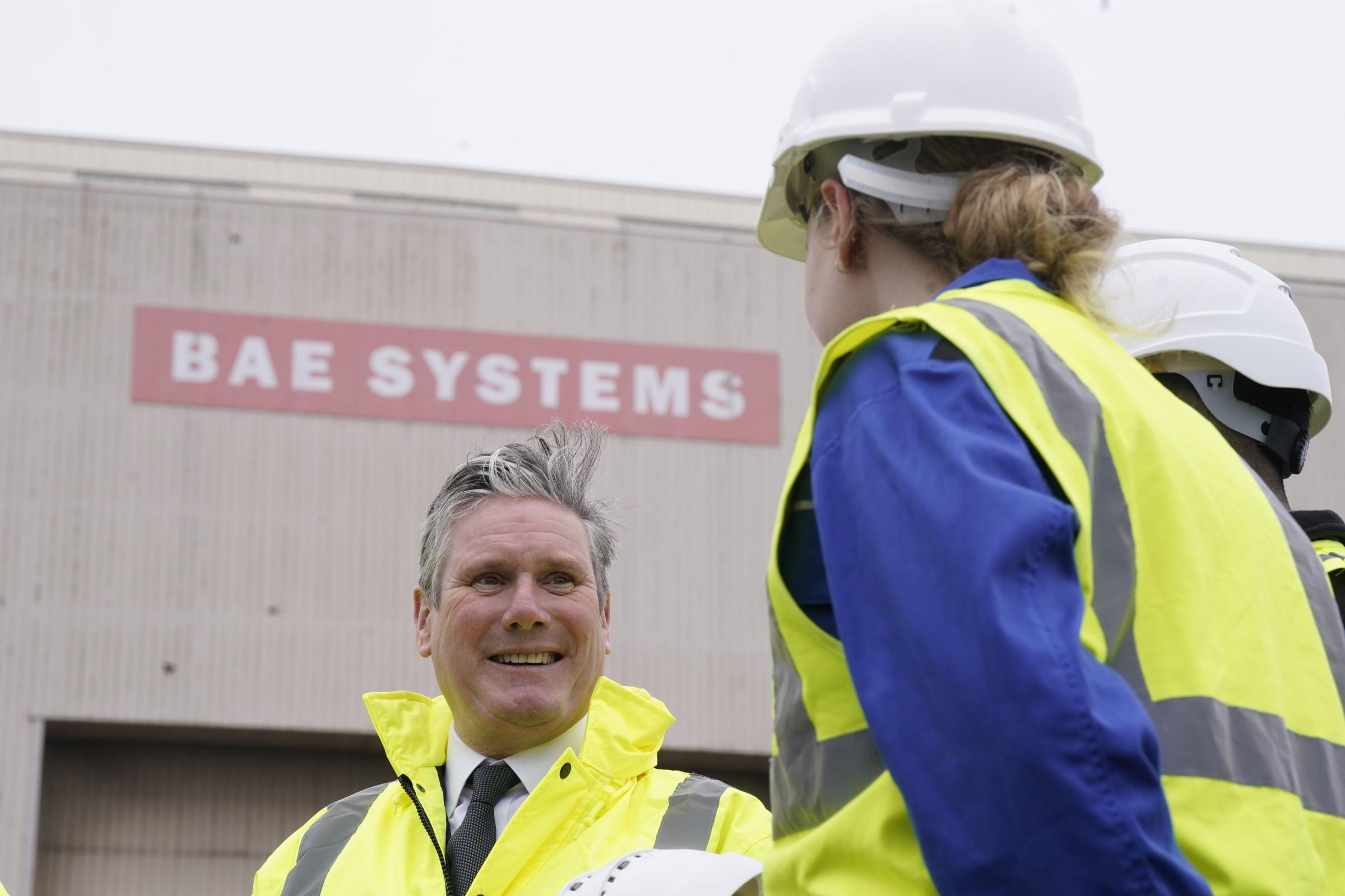Labour Party leader Sir Keir Starmer talking to workers during a campaign visit to BAE Systems in Barrow-in-Furness, Cumbria. The Labour leader has said the UKs nuclear deterrent is the bedrock of his plan to keep Britain safe, and if elected,