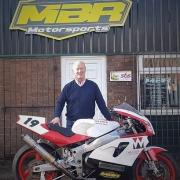 Mike Walker with the Wilcock 750cc Kawasaki he`ll be racing at Castletown