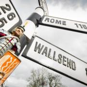 The Roman soldier puppet commissioned by Cartmell Shepherd Solicitors to mark the 1900th anniversary of Hadrian’s Wall at Bowness-on-Solway on the Solway coast, Cumbria.