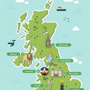 A map illustrating the UK's top literary locations