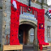 The poppy wall in the Market Square, Millom