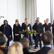 Lewisham and Greenwich NHS Choir perform during a live-broadcast memorial event hosted by NHS Charities Together at the National Memorial Arboretum in Staffordshire. Photo: Fabio De Paola/PA Wire..