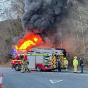 A coach fire on the A590