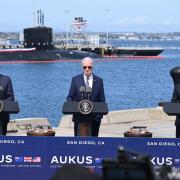 (left to right) Prime Minister of Australia Anthony Albanese, US President Joe Biden and Prime Minister Rishi Sunak during a meeting at Point Loma naval base in San Diego, US, to discuss the procurement of nuclear-powered submarines under a pact between