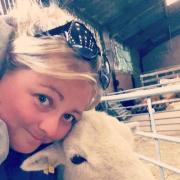 Nicki with her sheep, Hettie