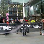 Cumbrian climate activists protesting the proposed coal mine while in London