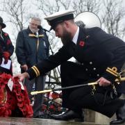 Laying down the wreaths at the Cenotaph