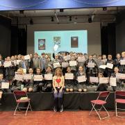 Author Ele Fountain pictured with Chetwynde School pupils