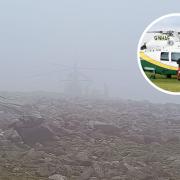 The Pride of Cumbria II (inset) was stuck on the top of Scafell Pike overnight