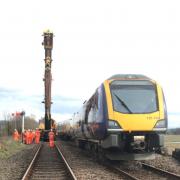 The front carriage has been lifted back onto the line
