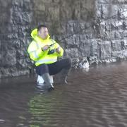 Mr Fine with a fishing rod under the bridge