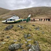 The helicopter from GNAAS landed on Brown Crag