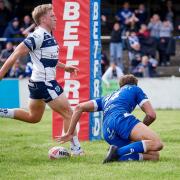 Luke Broadbent scores against Featherstone Rovers