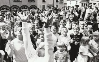Children ready to catch pennies at the Broughton fair proclamation in the in 1989